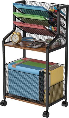 عربة ملفات هونجتامويا ذات 5 طبقات، منظم ملفات قائم مع مجلدات ملفات معلقة، منظم ورق صينية الرسائل مع حامل أقلام، تنظيم مكتب على عجلات للمكتب والمنزل والمدرسة in Kuwait