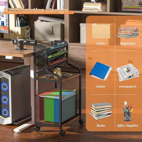 عربة ملفات هونجتامويا ذات 5 طبقات، منظم ملفات قائم مع مجلدات ملفات معلقة، منظم ورق صينية الرسائل مع حامل أقلام، تنظيم مكتب على عجلات للمكتب والمنزل والمدرسة in Kuwait