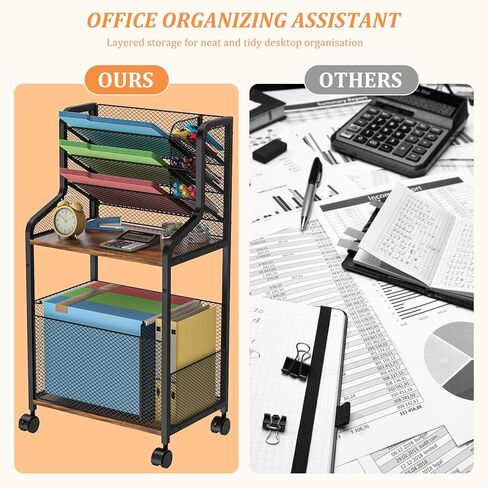 عربة ملفات هونجتامويا ذات 5 طبقات، منظم ملفات قائم مع مجلدات ملفات معلقة، منظم ورق صينية الرسائل مع حامل أقلام، تنظيم مكتب على عجلات للمكتب والمنزل والمدرسة in Kuwait