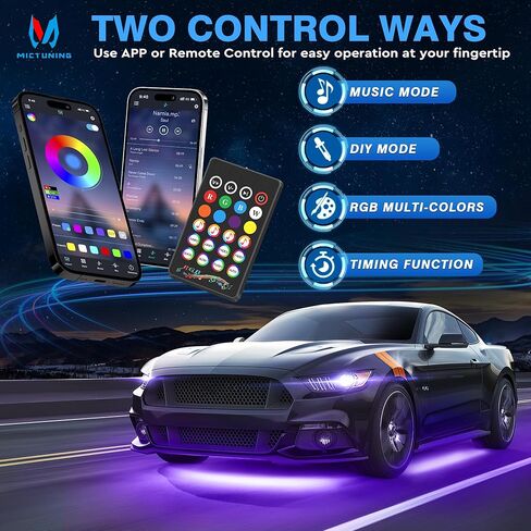MICTUNING 12V أضواء السيارة Underglow، أضواء النيون لهجة قطاع Undercar توهج ضوء ضوء Underbody، أضواء السيارة الخارجية للماء مع التطبيق التحكم عن بعد اللاسلكية in Saudi Arabia