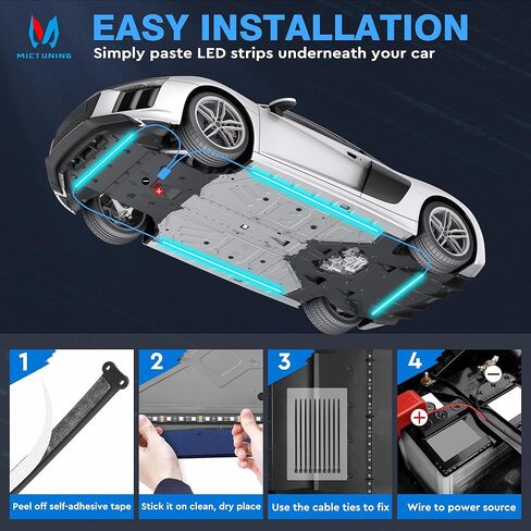 MICTUNING 12V أضواء السيارة Underglow، أضواء النيون لهجة قطاع Undercar توهج ضوء ضوء Underbody، أضواء السيارة الخارجية للماء مع التطبيق التحكم عن بعد اللاسلكية in Saudi Arabia