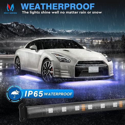 MICTUNING 12V أضواء السيارة Underglow، أضواء النيون لهجة قطاع Undercar توهج ضوء ضوء Underbody، أضواء السيارة الخارجية للماء مع التطبيق التحكم عن بعد اللاسلكية in Saudi Arabia