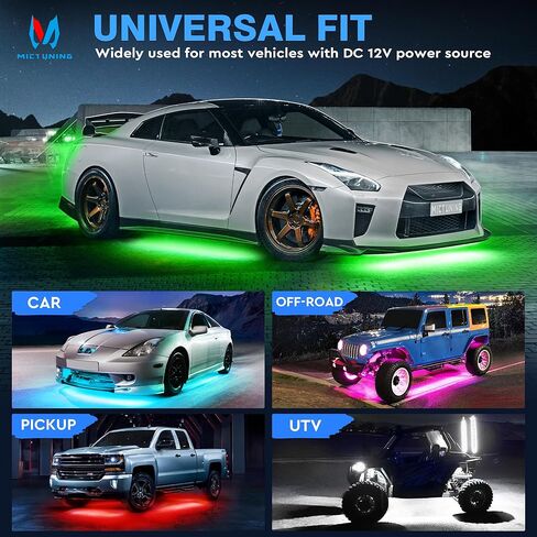MICTUNING 12V أضواء السيارة Underglow، أضواء النيون لهجة قطاع Undercar توهج ضوء ضوء Underbody، أضواء السيارة الخارجية للماء مع التطبيق التحكم عن بعد اللاسلكية in Saudi Arabia