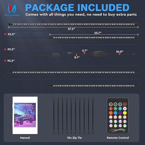 MICTUNING 12V أضواء السيارة Underglow، أضواء النيون لهجة قطاع Undercar توهج ضوء ضوء Underbody، أضواء السيارة الخارجية للماء مع التطبيق التحكم عن بعد اللاسلكية in Saudi Arabia