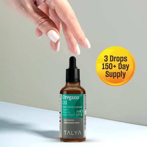 TALYA Oregano Oil 0.67 fl.oz | Oil of Oregano Liquid | Immune Support, High Carvacrol, Digestive Health | Non-GMO | Vegan | Mediterranean Oregano in Saudi Arabia