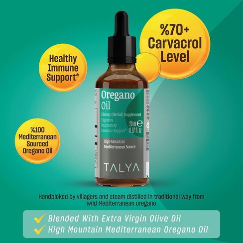 TALYA Oregano Oil 0.67 fl.oz | Oil of Oregano Liquid | Immune Support, High Carvacrol, Digestive Health | Non-GMO | Vegan | Mediterranean Oregano in Saudi Arabia