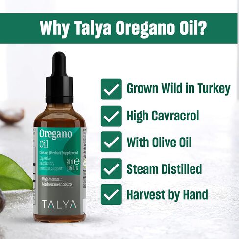 TALYA Oregano Oil 0.67 fl.oz | Oil of Oregano Liquid | Immune Support, High Carvacrol, Digestive Health | Non-GMO | Vegan | Mediterranean Oregano in Saudi Arabia