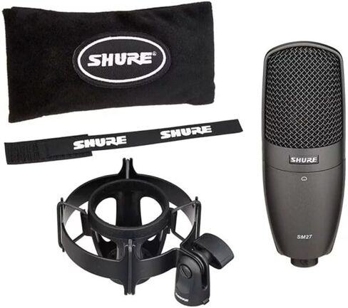 Shure SM27 بغشاء احترافي كبير، ميكروفون مكثف قلبي ذو عنوان جانبي للمسرح أو الاستوديو مع محول دوار ShureLock A32M وحقيبة حمل بسحاب (SM27-SC) in Saudi Arabia