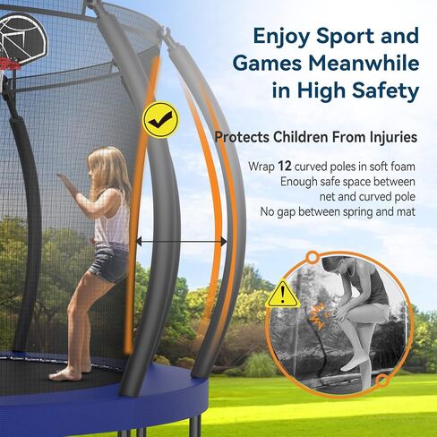 Upgraded 16FT 15FT 14FT 12FT Outdoor Trampoline for Kids and Adults, Large Backyard Pumpkin Trampoline with Sprinkler, Lights, Basketball Hoop, Net, and Storage Bag - Safe & Fun for 4-8 PL in Saudi Arabia