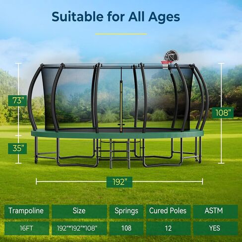 Upgraded 16FT 15FT 14FT 12FT Outdoor Trampoline for Kids and Adults, Large Backyard Pumpkin Trampoline with Sprinkler, Lights, Basketball Hoop, Net, and Storage Bag - Safe & Fun for 4-8 PL in Saudi Arabia