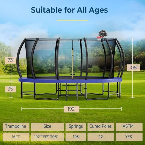 Upgraded 16FT 15FT 14FT 12FT Outdoor Trampoline for Kids and Adults, Large Backyard Pumpkin Trampoline with Sprinkler, Lights, Basketball Hoop, Net, and Storage Bag - Safe & Fun for 4-8 PL in Kuwait