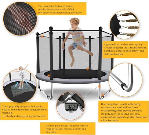 ترامبولين للأطفال - ترامبولين للأطفال في الأماكن المغلقة/الخارجية بطول 5 أقدام/ترامبولين للأطفال مع شبكة، ترامبولين دائري آمن صغير/للأطفال مع حاوية - هدية عيد ميلاد للأطفال in Kuwait
