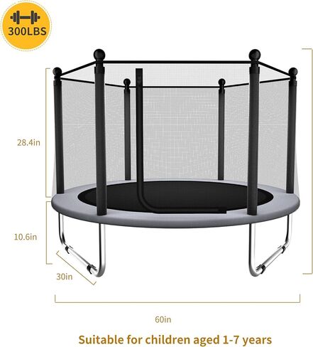 ترامبولين للأطفال - ترامبولين للأطفال في الأماكن المغلقة/الخارجية بطول 5 أقدام/ترامبولين للأطفال مع شبكة، ترامبولين دائري آمن صغير/للأطفال مع حاوية - هدية عيد ميلاد للأطفال in Kuwait