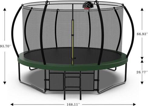 14Ft 12FT Trampoline Set with Swing, Slide, Basketball Hoop and Ladder-Metal for Kids & Adults,Recreational Trampolines for Indoor, Green, 12FT with Swing & Slide (Recreational Trampoline) in Saudi Arabia