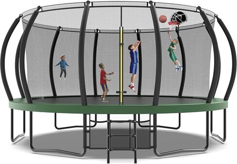 14Ft 12FT Trampoline Set with Swing, Slide, Basketball Hoop and Ladder-Metal for Kids & Adults,Recreational Trampolines for Indoor, Green, 12FT with Swing & Slide (Recreational Trampoline) in Saudi Arabia