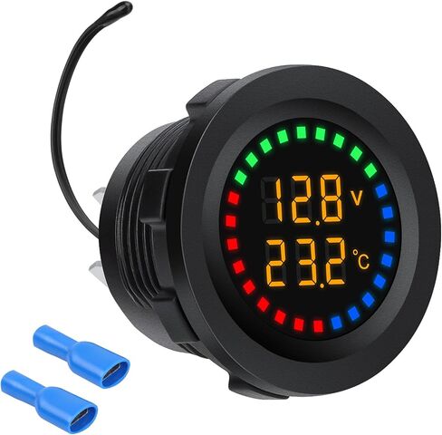 Battery Meter with Temperature Sensor, Waterproof DC 12V/24V Voltmeter LED Digital Display Voltage Gauges, Round Car Voltage Tester Gauge Meter for Marine Car Motorcycle Truck Boat RV in Saudi Arabia