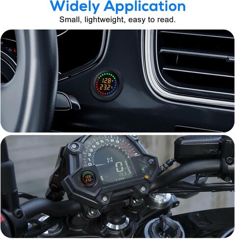 Battery Meter with Temperature Sensor, Waterproof DC 12V/24V Voltmeter LED Digital Display Voltage Gauges, Round Car Voltage Tester Gauge Meter for Marine Car Motorcycle Truck Boat RV in Saudi Arabia