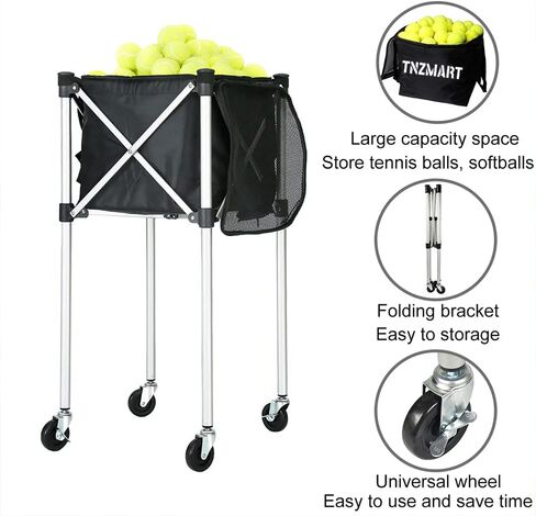 TNZMART كرة التنس قادوس مع عجلات سلة كرة التنس المحمولة سلة كرة التنس للسفر تحمل كرة التنس PickleBalls in Kuwait