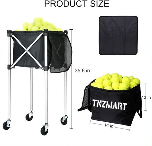 TNZMART كرة التنس قادوس مع عجلات سلة كرة التنس المحمولة سلة كرة التنس للسفر تحمل كرة التنس PickleBalls in Kuwait
