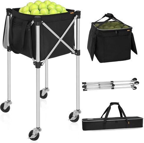 Foldable Tennis Cart Holds 180 Balls Wheeled Tennis Ball Hopper Sports Teaching Carts with Storage Bag, Light Auminum Alloy in Kuwait