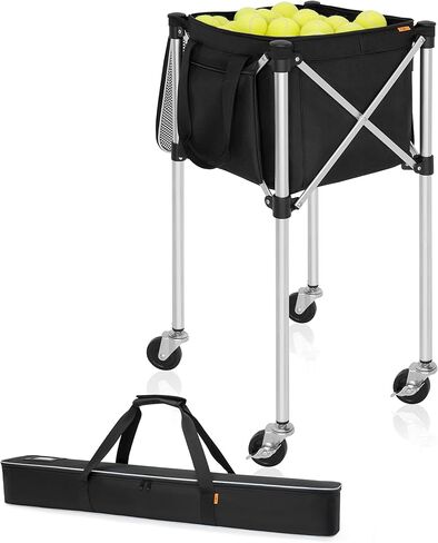 Foldable Tennis Cart Holds 180 Balls Wheeled Tennis Ball Hopper Sports Teaching Carts with Storage Bag, Light Auminum Alloy in Kuwait