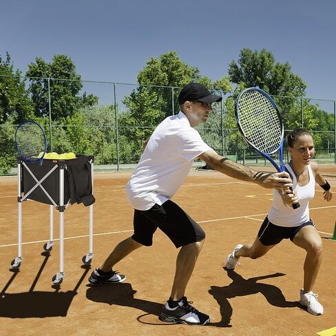 Foldable Tennis Cart Holds 180 Balls Wheeled Tennis Ball Hopper Sports Teaching Carts with Storage Bag, Light Auminum Alloy in Kuwait