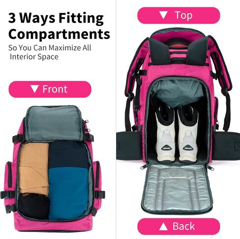 YCD-FLOCW Ski Boot Bag Backpack, 50L Large Capacity Water-Resistant Padded Ski Travel Bag & Snowboard Boot Bag for Ski Boots, Helmet, Goggles, Clothes, Gloves, Snowboard Gear (Pink) in Saudi Arabia