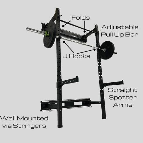 HULKFIT Pro Series 2.35" x 2.35" Folding Wall Mount Power Cage Rack with Pull Up Bar Attachments and Accessories - Multi Color in Saudi Arabia