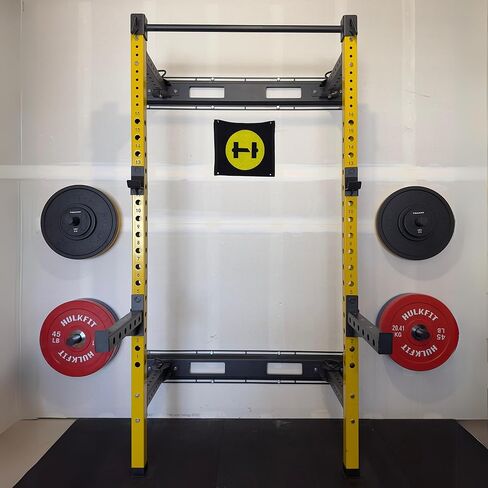 HULKFIT Pro Series 2.35" x 2.35" Folding Wall Mount Power Cage Rack with Pull Up Bar Attachments and Accessories - Multi Color in Kuwait