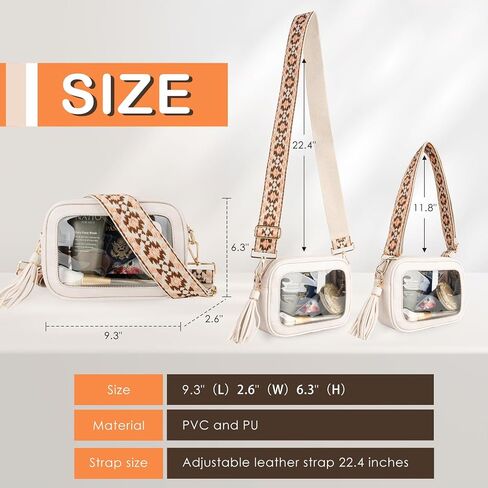 Viva Terry Clear Bag for Stadium Events Approved, Small Clear Crossbody Purse with Adjustable Straps for Makeup Toiletry(Light Khaki) in Saudi Arabia