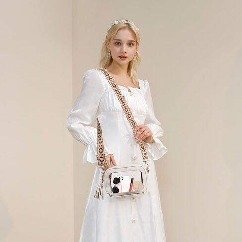 Viva Terry Clear Bag for Stadium Events Approved, Small Clear Crossbody Purse with Adjustable Straps for Makeup Toiletry(Light Khaki) in Saudi Arabia