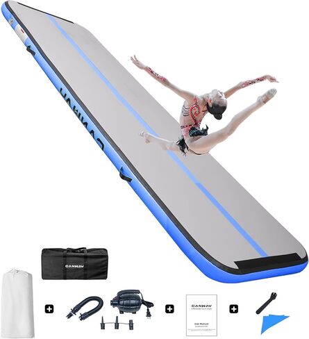 CANWAY Air Tumble Track Inflatable Gymnastics Mat, 10ft/13ft/16ft/20ft Gymnastics Training Mat with Electric Air Pump for Home/Outdoor/Gym/Cheerleading/Yoga in Kuwait
