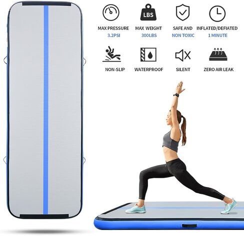 CANWAY Air Tumble Track Inflatable Gymnastics Mat, 10ft/13ft/16ft/20ft Gymnastics Training Mat with Electric Air Pump for Home/Outdoor/Gym/Cheerleading/Yoga in Kuwait