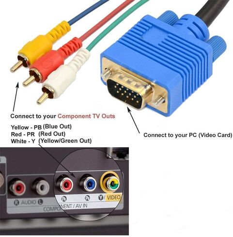 كابل VGA إلى RCA، محول كابل VGA ذكر 15 دبوس إلى 3 RCA Audio AV لمحول كابل عرض HDTV PC DVD - 5 أقدام/1.5 متر in Kuwait