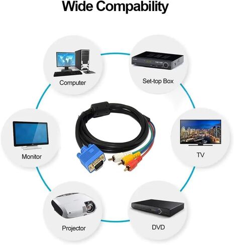 كابل VGA إلى RCA، محول كابل VGA ذكر 15 دبوس إلى 3 RCA Audio AV لمحول كابل عرض HDTV PC DVD - 5 أقدام/1.5 متر in Kuwait