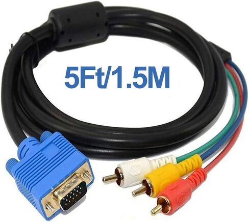 كابل VGA إلى RCA، محول كابل VGA ذكر 15 دبوس إلى 3 RCA Audio AV لمحول كابل عرض HDTV PC DVD - 5 أقدام/1.5 متر in Kuwait