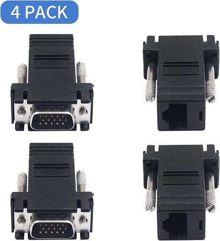 Poyiccot VGA موسع عبر محول إيثرنت، 4 قطع VGA إلى RJ45 محول VGA 15 دبوس ذكر إلى CAT5 CAT6 أنثى محول كابل الشبكة لفيديو الوسائط المتعددة in Saudi Arabia