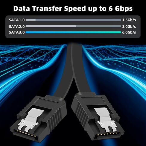SATA Cable III,10 Pack 90 Degree Right Angle Black SATA Cable III 6Gbps Straight HDD SDD Data Cable with Locking Latch 32 Inch in Saudi Arabia