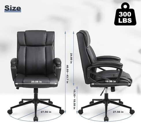 Executive Office Chair, Ergonomic Home Office Desk Chair with Wheels, Thicken Armrest and Lumbar Support, Upholstered Leather Mid-Back Computer Gaming Chair with Tilt Function, Black in Saudi Arabia