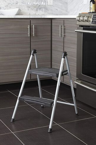 Cosco Two Step Steel, Resin Steps, Step Stool without Handle, Platinum/Black in Kuwait