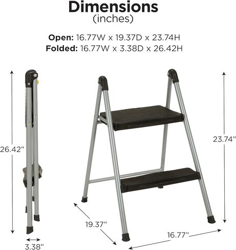 Cosco Two Step Steel, Resin Steps, Step Stool without Handle, Platinum/Black in Kuwait