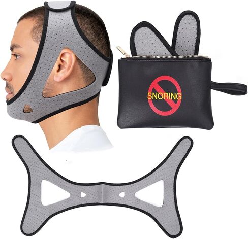 حزام الذقن المضاد للشخير مع حقيبة من بريمو لاينز، قابل للتعديل وجيد التهوية ومضاد للشخير لحل النوم لإبقاء الفم مغلقًا أثناء النوم، ويساعد على تقليل الشخير للرجال والنساء in Kuwait