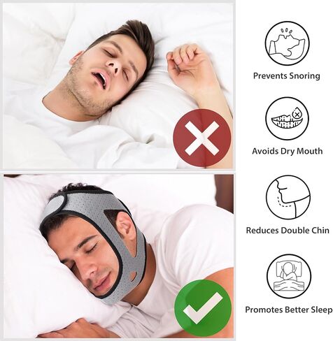 حزام الذقن المضاد للشخير مع حقيبة من بريمو لاينز، قابل للتعديل وجيد التهوية ومضاد للشخير لحل النوم لإبقاء الفم مغلقًا أثناء النوم، ويساعد على تقليل الشخير للرجال والنساء in Kuwait
