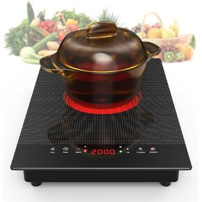 VBGK Electric Cooktop,120V 2400W Electric Stove Top with Knob Control,9 Power Levels, Kids Lock & Timer, Hot Surface Indicator, Overheat Protection,12 Inch Built-in Radiant Double induction cooktop