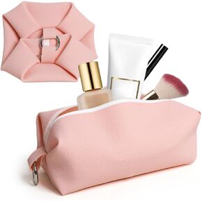 GLAMPACK Silicone Travel Makeup Bag for Women – Water, Stain & Leak-Resistant Cute Makeup Bag with Zipper, Small Makeup Pouch, Eco-Friendly, Pink Makeup Bag, Travel Essentials & Purse Essentials