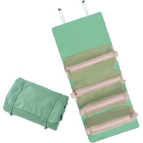 LAKSMI 4-in-1 Hanging Cosmetic Organizer - Portable Detachable Folding Mesh Travel Bag Set with Multiple Compartments, Ideal for Makeup and Toiletries,Pink