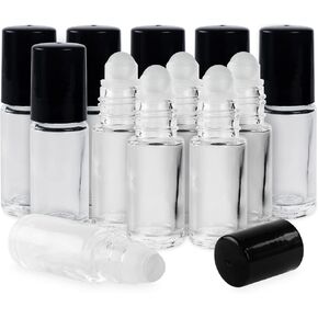 Super Z Outlet Clear (1/6 Oz/5 ml) Plain Glass Container Tubes Roll-On Bottles with Ball Tips and Black Caps for Homemade Lip Care Products, Essential Oils, Cosmetic Gift, Perfumes (24 Pack)