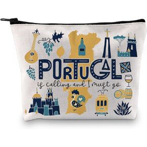 Portugal Vacation Travel Gift Portugal Bachelorette Party Gift Portugal Is Calling I Must Go Travel Makeup Bag (Must Go Portugal Bag)