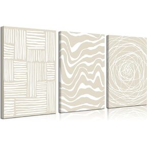3Pcs Abstract Neutral Line Canvas Wall Art Century Modern Minimalist Wall Decor Pictures Beige Stripe Posters Prints for Office Living Room Bedroom Home Decoration Prepare to hang