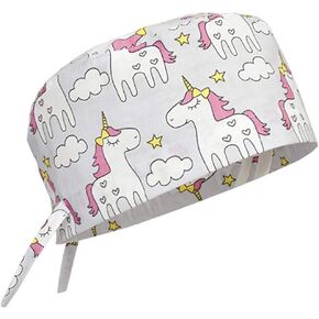 Scrub Cap Hat Unisex Animal Print Uniform Unicorn (Grey)